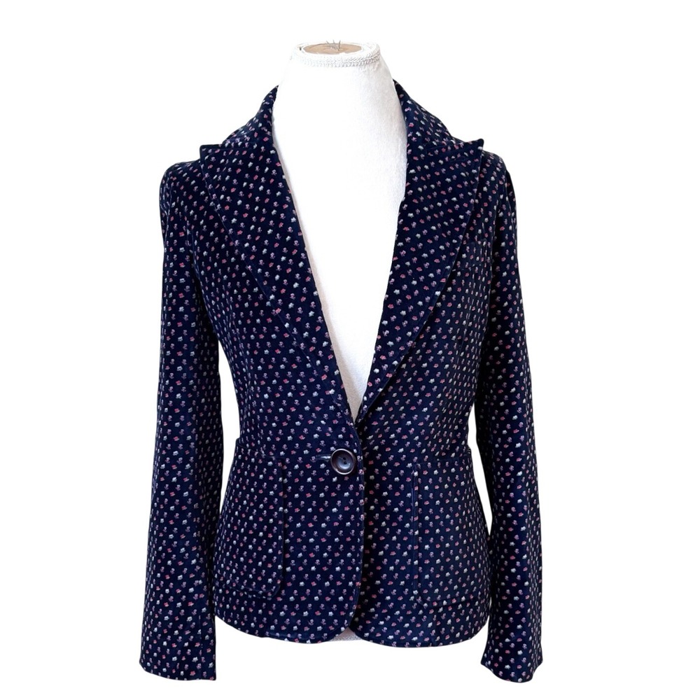 Marc Jacobs Womens Tailored Velvet Blazer 4 Blue Floral Party Luxury Jacket
